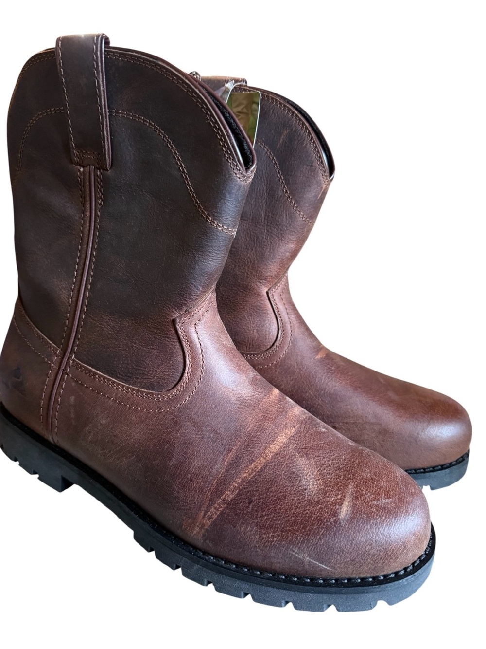 Ozark Trail Brown Leather Pull-On Work Boots Size 11 NWT